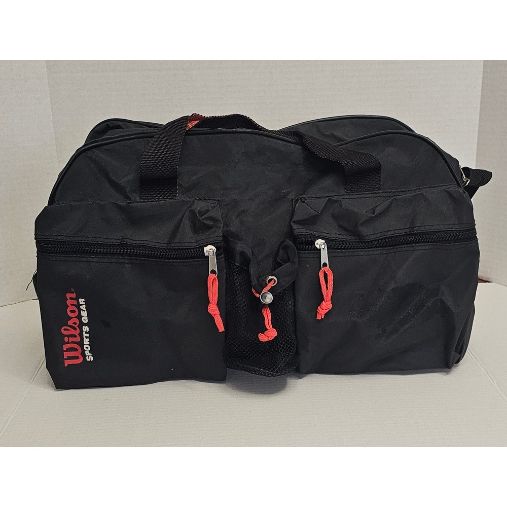 Wilson Sports Gear Duffel Bag Black Red Gym Travel Shoulder Bag Mesh Pocket